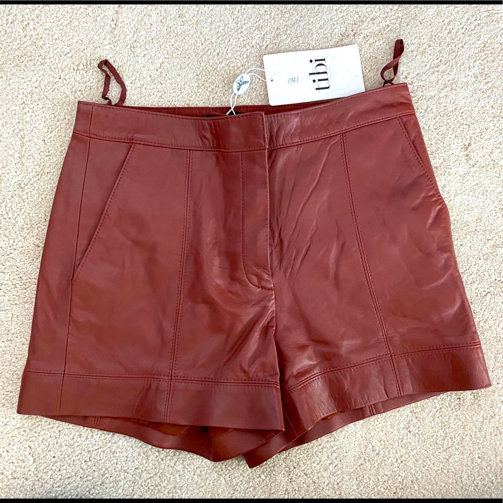 NWT Cognac Tibi Leather Shorts 4